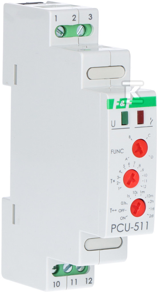 Przekaźnik czasowy PCU-511 wielofunkcyjny, styki: 1P, U=230V, I=10A, 1 moduł