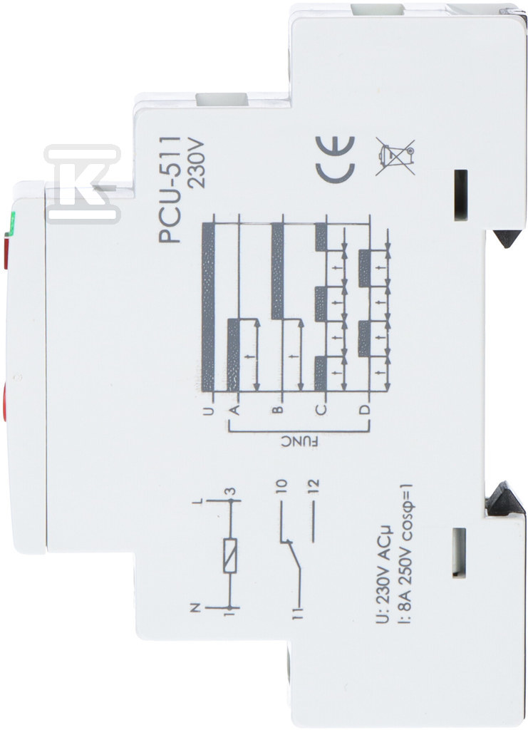 Przekaźnik czasowy PCU-511 wielofunkcyjny, styki: 1P, U=230V, I=10A, 1 moduł - obrazek 2