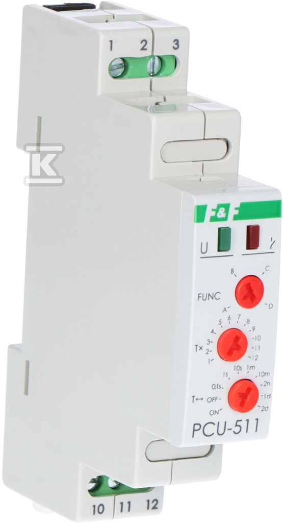 Przekaźnik czasowy PCU-511 UNI wielofunkcyjny, styki: 1P, U=12-264V, I=10A, 1 moduł PCU511UNI - obrazek 1