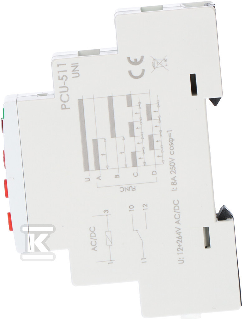 Przekaźnik czasowy PCU-511 UNI wielofunkcyjny, styki: 1P, U=12-264V, I=10A, 1 moduł PCU511UNI - obrazek 2