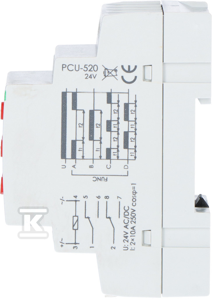 Przekaźnik czasowy PCU-520 24V uniwersalny zakres czasowy 0,1s÷24h Un=24V AC/DC Io<2x8A montaż na szynie TH-35 PCU-520-24V - obrazek 3
