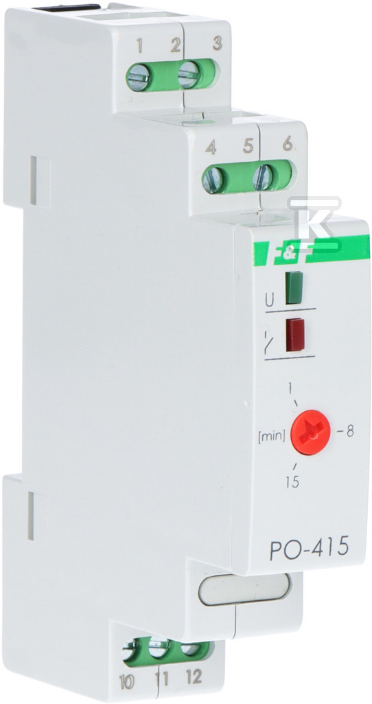 Przekaźnik czasowy PO-415 z opóźnionym odpadaniem, styki: 1P, U=24V, I=10A, 1 moduł PO-415-24V - obrazek 1