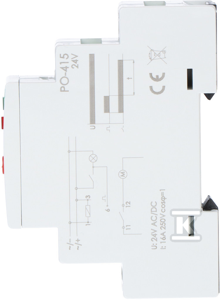 Przekaźnik czasowy PO-415 z opóźnionym odpadaniem, styki: 1P, U=24V, I=10A, 1 moduł PO-415-24V - obrazek 2