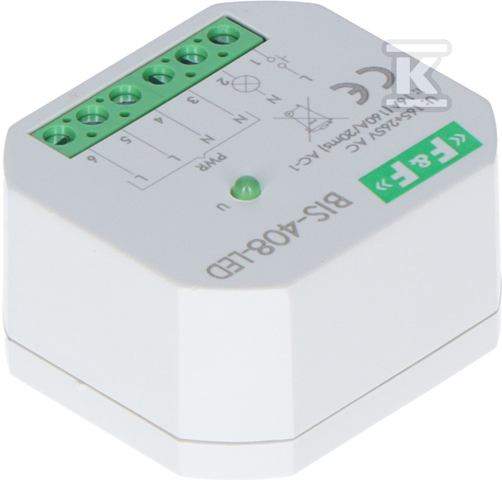 Przekaźnik bistabilny, podtynkowy, do podświetlanych przycisków z przekaźnikiem inrush 160A/20ms BIS-408-LED - obrazek 2