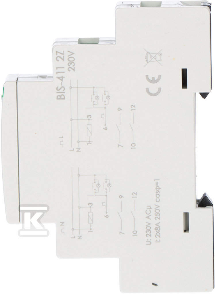Przekaźnik bistabilny 230V 2Z, montaż na szynie DIN, BIS-411-2Z - obrazek 3