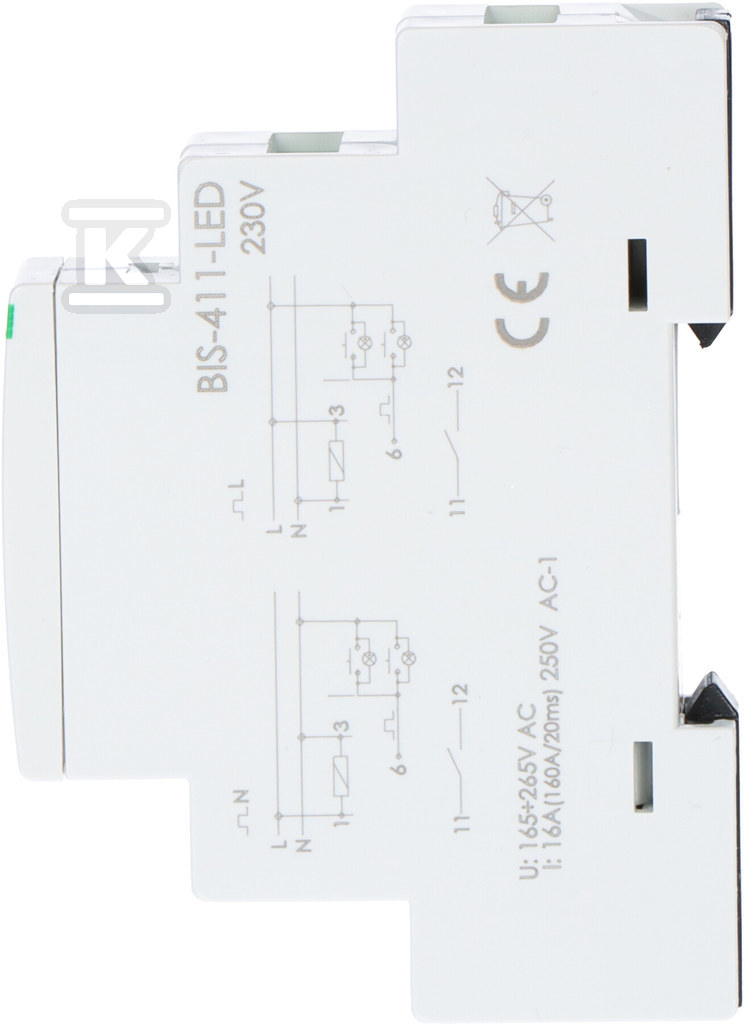 Przekaźnik bistabilny, na szynę DIN, z przekaźnikiem inrush 160A/20ms BIS-411-LED - obrazek 2