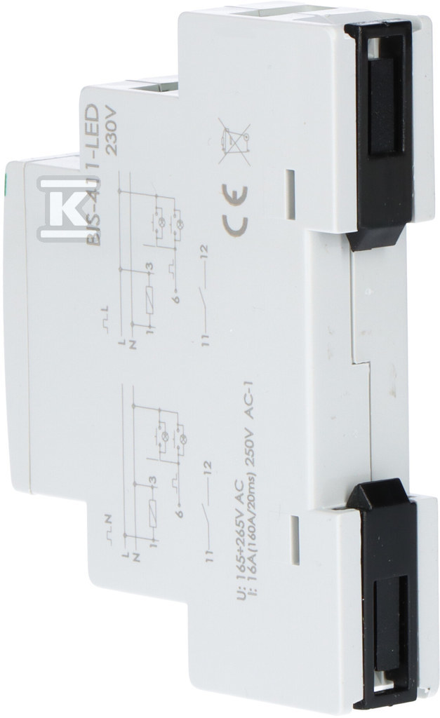 Przekaźnik bistabilny, na szynę DIN, z przekaźnikiem inrush 160A/20ms BIS-411-LED - obrazek 3