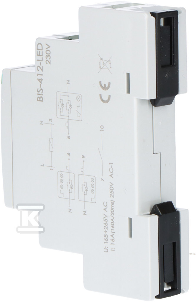 Przekaźnik bistabilny grupowy, na szynę DIN, z przekaźnikiem inrush 160A/20ms BIS-412-LED - obrazek 3