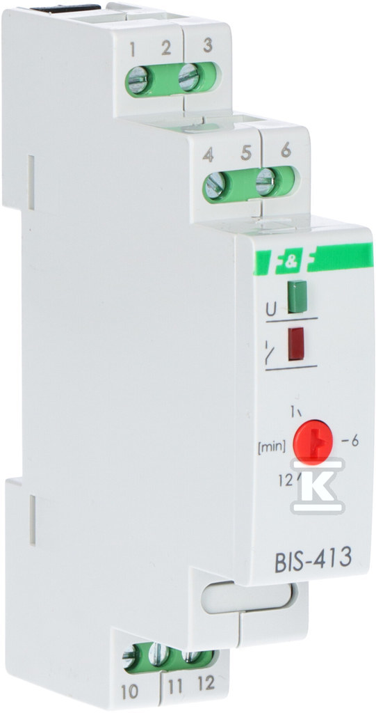 Przekaźnik bistabilny z wyłącznikiem czasowym, na szynę DIN, z przekaźnikiem inrush 160A/20ms BIS-413-LED - obrazek 1