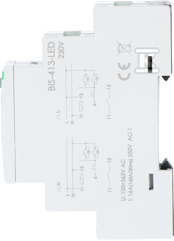 Przekaźnik bistabilny z wyłącznikiem czasowym, na szynę DIN, z przekaźnikiem inrush 160A/20ms BIS-413-LED - obrazek 2