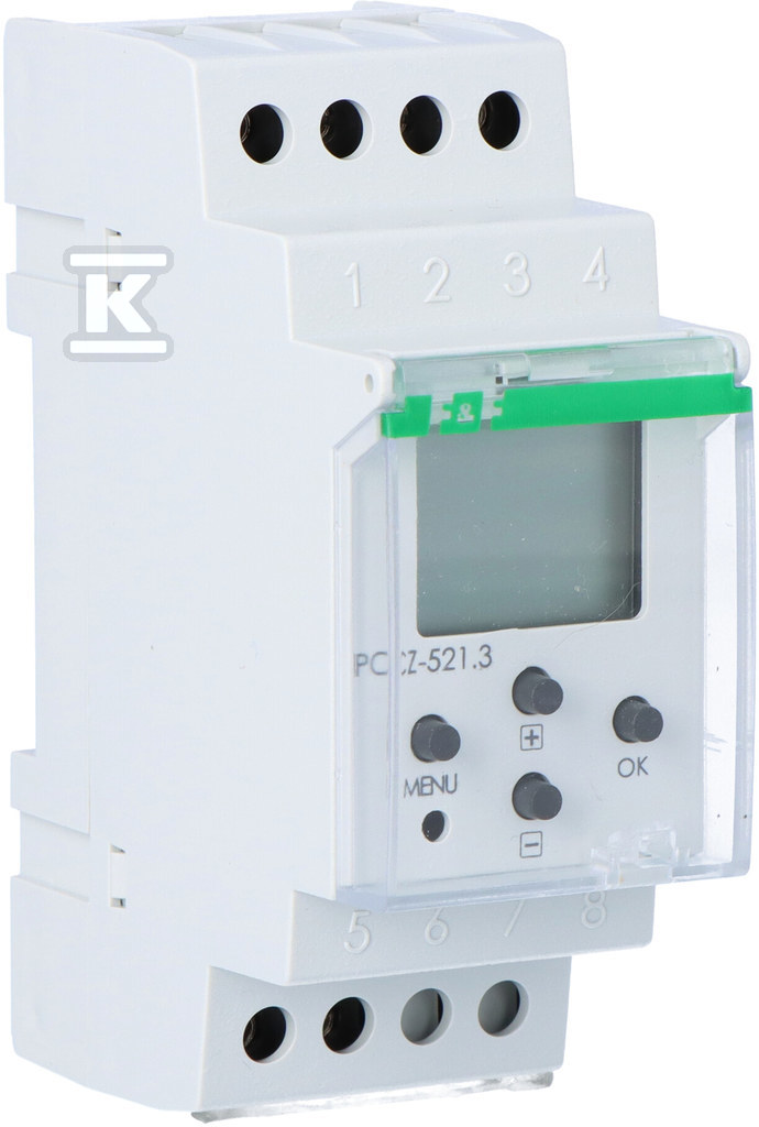 Zegar sterujący programowalny PCZ-521.3 jednokanałowy, NFC, 250 komórek pamięci, styki: 1P, I=16A, 24÷264V AC/DC, 2 moduły