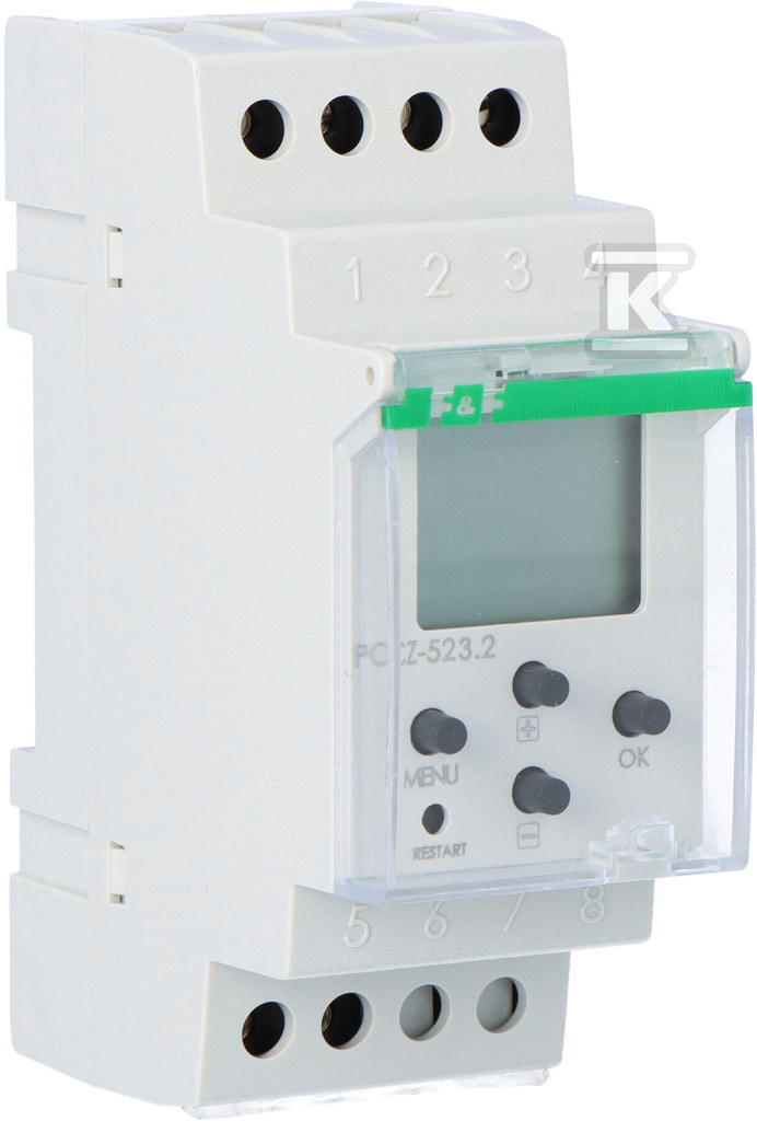 Zegar sterujący programowalny PCZ-523 impulsowy, 2×125 wpisów, styk: 1P, I=16A, 24÷264V AC/DC, 2 moduły