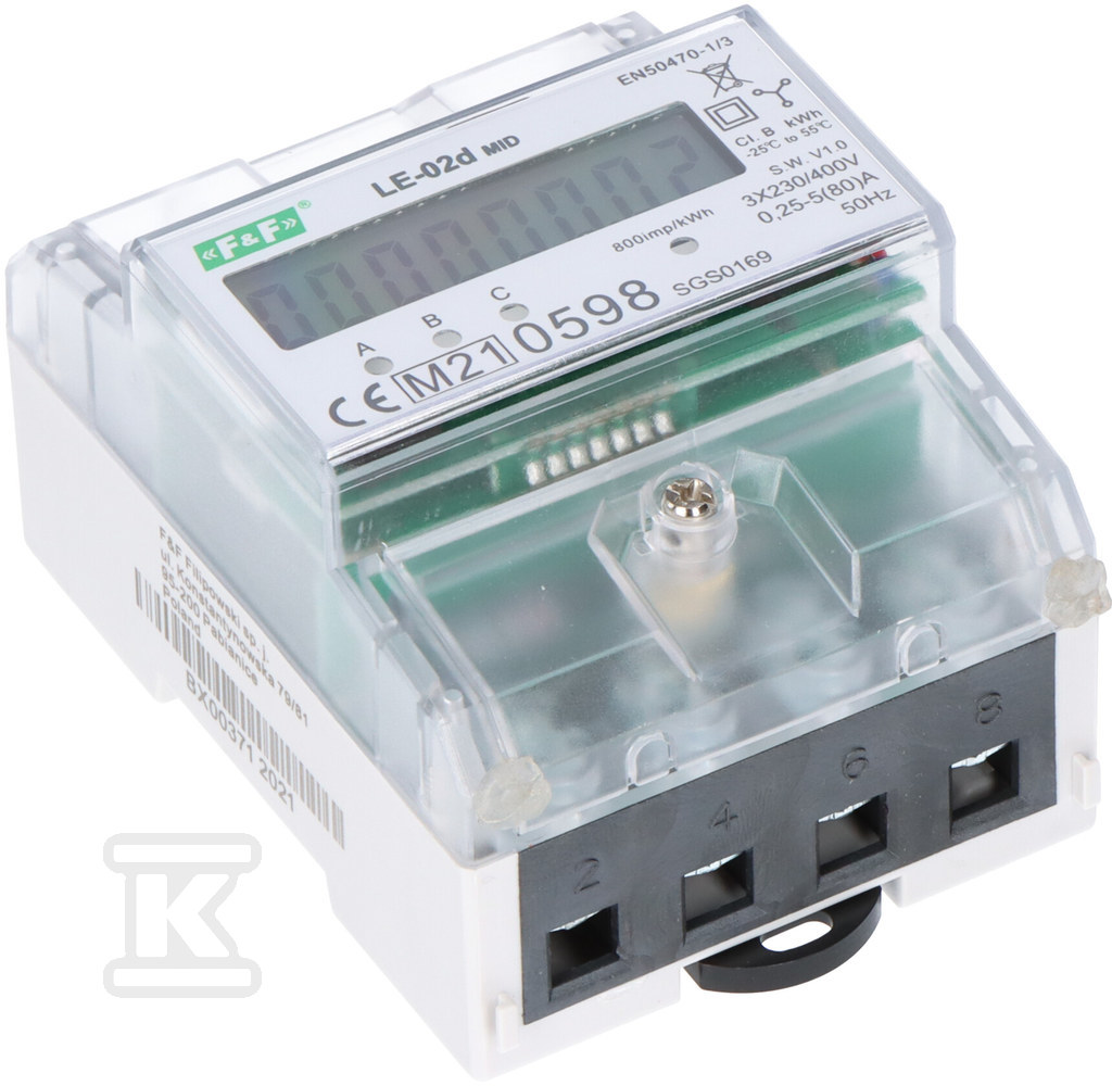 Licznik energii elektrycznej LE-02d - trójfazowy, wyświetlacz LCD, kl.1, 3x230,400V, 3x5(63A) obudowa 5 modułów LE-02D - obrazek 1
