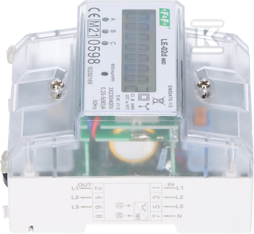 Licznik energii elektrycznej LE-02d - trójfazowy, wyświetlacz LCD, kl.1, 3x230,400V, 3x5(63A) obudowa 5 modułów LE-02D - obrazek 2