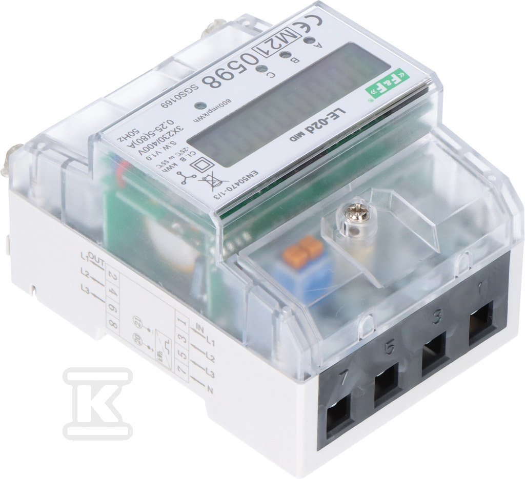 Licznik energii elektrycznej LE-02d - trójfazowy, wyświetlacz LCD, kl.1, 3x230,400V, 3x5(63A) obudowa 5 modułów LE-02D - obrazek 3