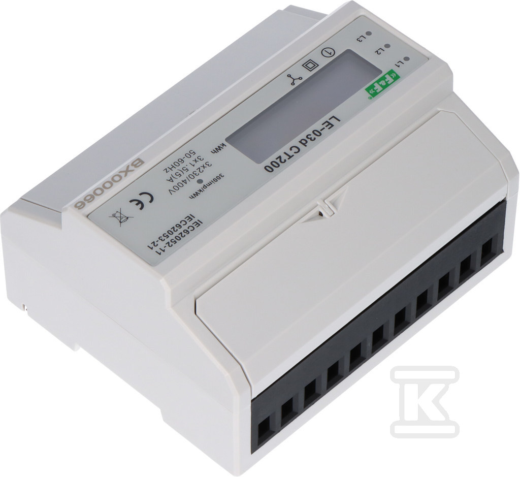 Licznik energii elektrycznej LE-03d CT-200 - trójfaz., wyświetlacz LCD, kl.1, wej. pom. 3x5A [przekładnik 200/5] LE03D-CT200 - obrazek 2