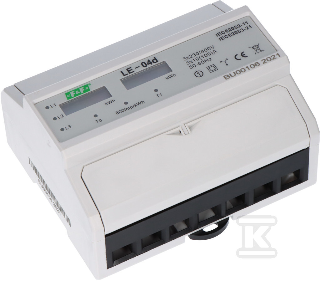 Licznik energii elektrycznej LE-04D - trójfaz., dwutaryfowy, LCD, kl.1, 3x230, 400V, 3x10(100A) LE-04 D - obrazek 1