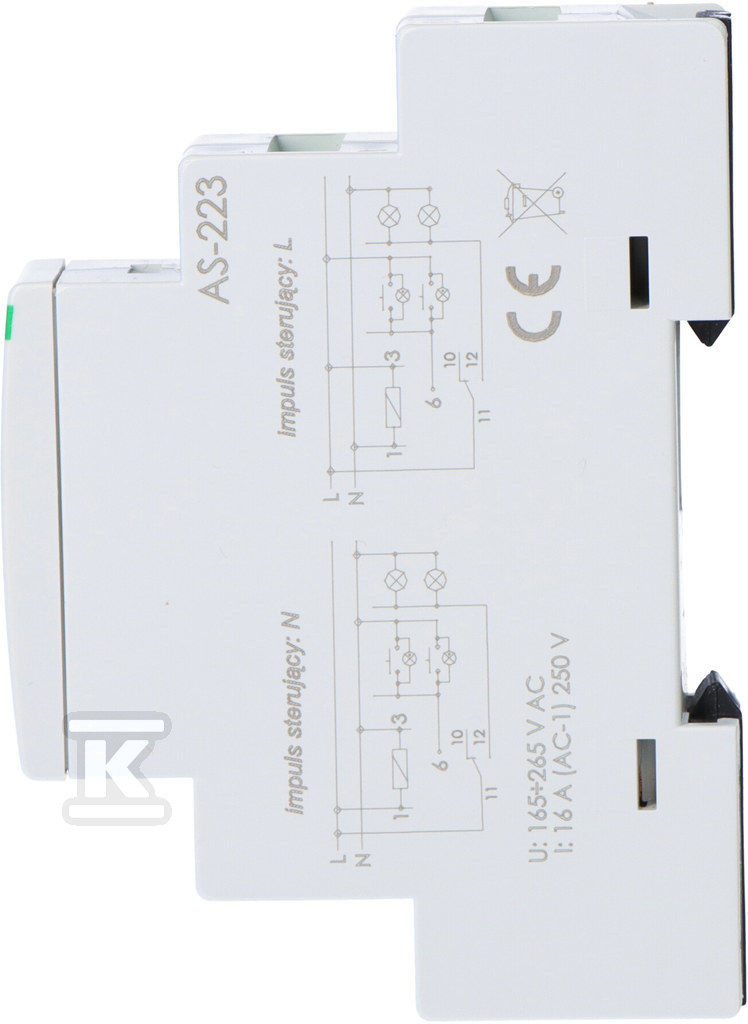 Automat schodowy AS-223 przeciwblokadą, Un=230V, I=16A, 1 moduł - obrazek 2