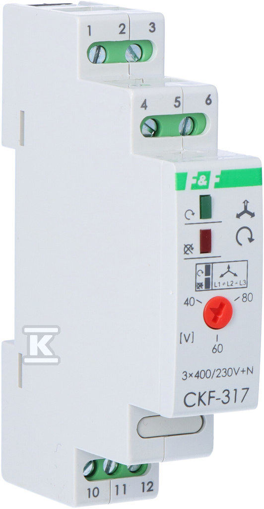 Czujnik kolejności i zaniku fazy CKF-317 styki: 1P, I=10A, próg regulowany: 165-180V, 1 moduł - obrazek 1
