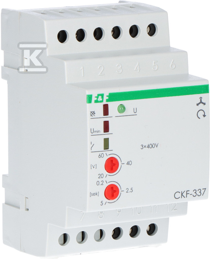 Czujnik kolejności i zaniku fazy CKF-337 styki: 1P, I=10A, asymetria napięciowa 20-50V, bez przewodu neutralnego, 3 moduły - obrazek 1
