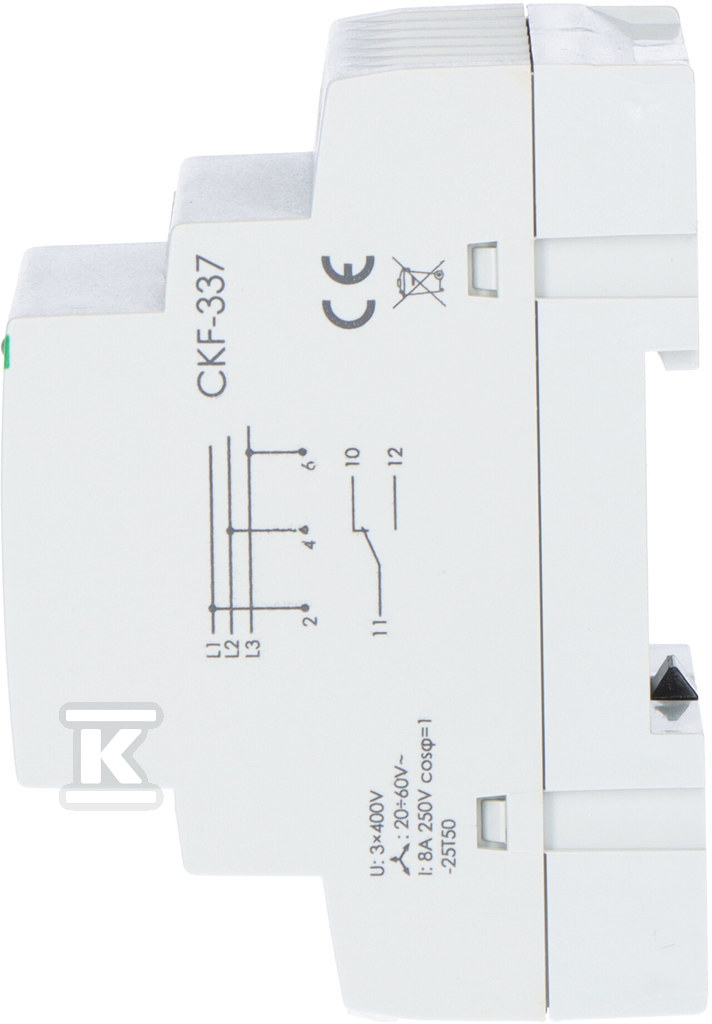 Czujnik kolejności i zaniku fazy CKF-337 styki: 1P, I=10A, asymetria napięciowa 20-50V, bez przewodu neutralnego, 3 moduły - obrazek 2