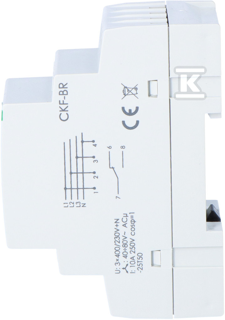 Czujnik kolejności i zaniku fazy CKF-BR styki: 1P, I=10A, próg regulowany: 165-180V, 2 moduły - obrazek 2