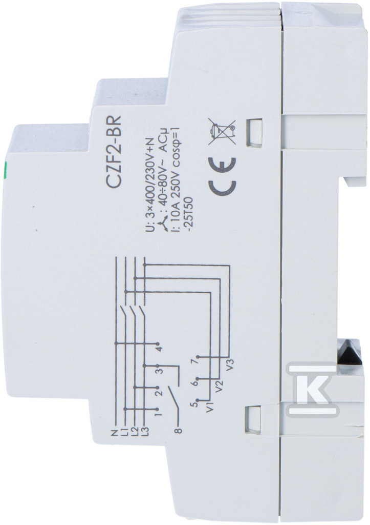 Czujnik zaniku fazy z kontrolą styków stycznika CZF-2BR styki: 1Z, I=10A, próg regulowany:165-180V, 2 moduły - obrazek 3