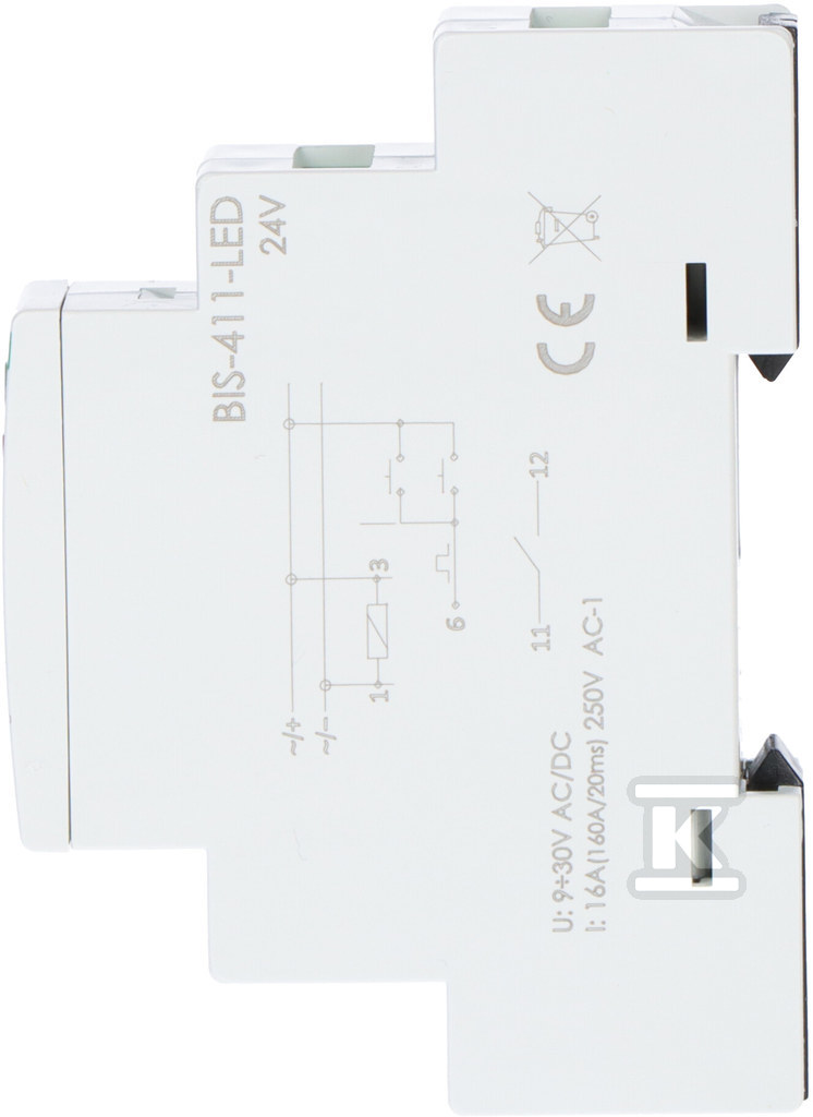 Przekaźnik bistabilny, na szynę DIN, z przekaźnikiem inrush 160A/20ms 24V BIS-411-LED-24V - obrazek 2