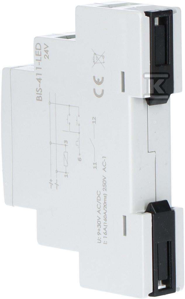 Przekaźnik bistabilny, na szynę DIN, z przekaźnikiem inrush 160A/20ms 24V BIS-411-LED-24V - obrazek 3