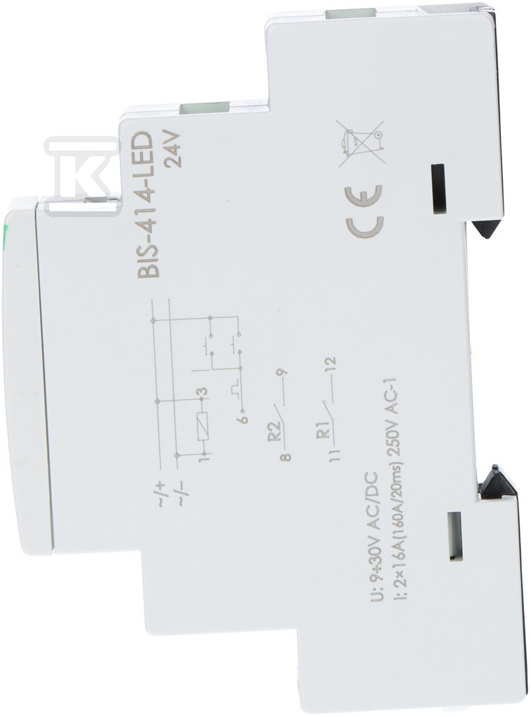 Przekaźnik bistabilny, sekwencyjny, na szynę DIN, z przekaźnikiem inrush 160A/20ms 24V BIS-414-LED-24V - obrazek 3