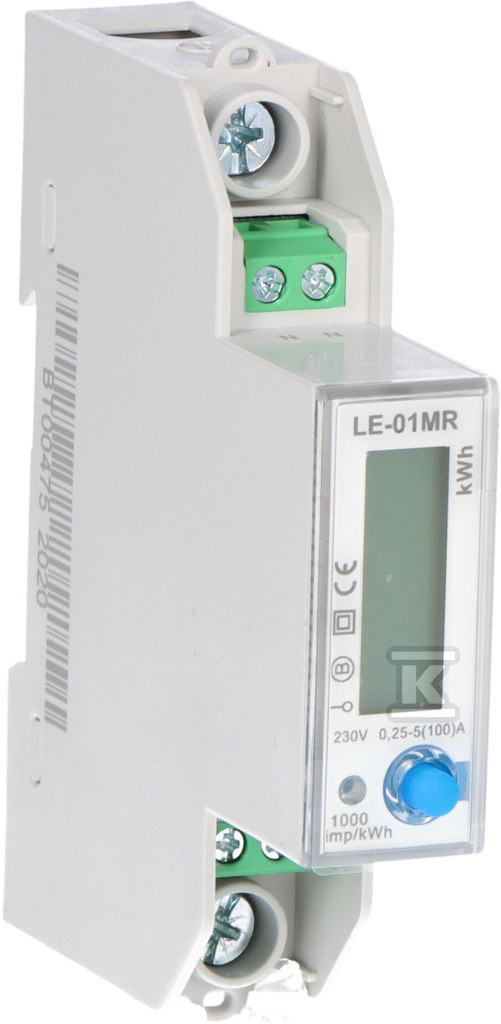 Licznik energii elektrycznej - jednofazowy, RS-485, LCD, 100A, rejestracja parametrów sieci U, I, F, P, Q, AE+, RE+, LE-01MR - obrazek 1