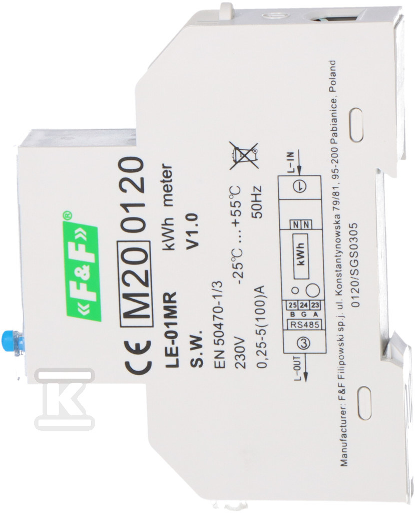 Licznik energii elektrycznej - jednofazowy, RS-485, LCD, 100A, rejestracja parametrów sieci U, I, F, P, Q, AE+, RE+, LE-01MR - obrazek 2