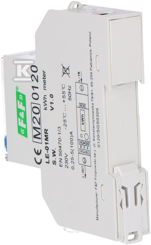 Licznik energii elektrycznej - jednofazowy, RS-485, LCD, 100A, rejestracja parametrów sieci U, I, F, P, Q, AE+, RE+, LE-01MR - obrazek 3