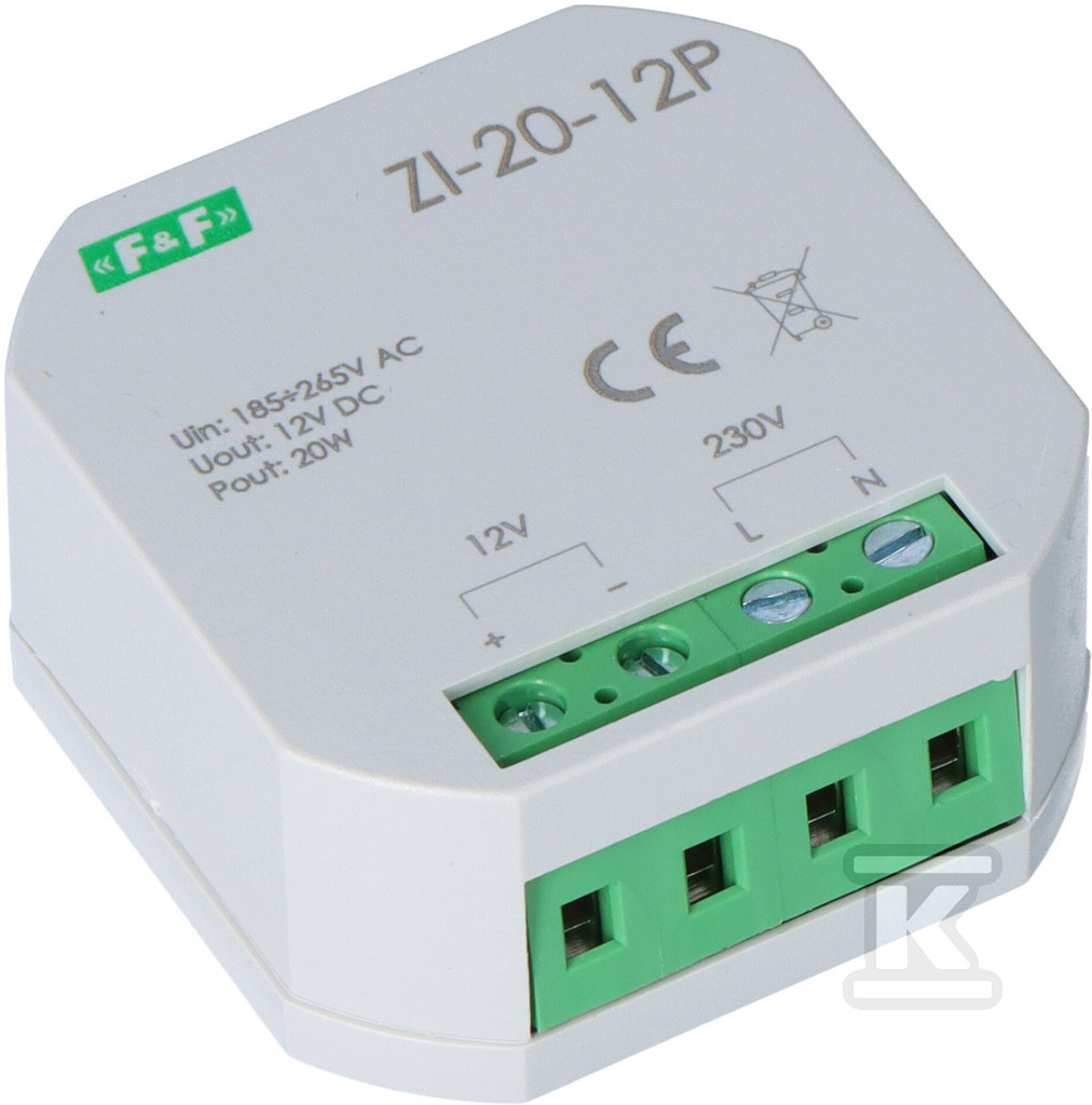Zasilacz impulsowy do puszki 12V DC 20W ZI-20-12P - obrazek 1