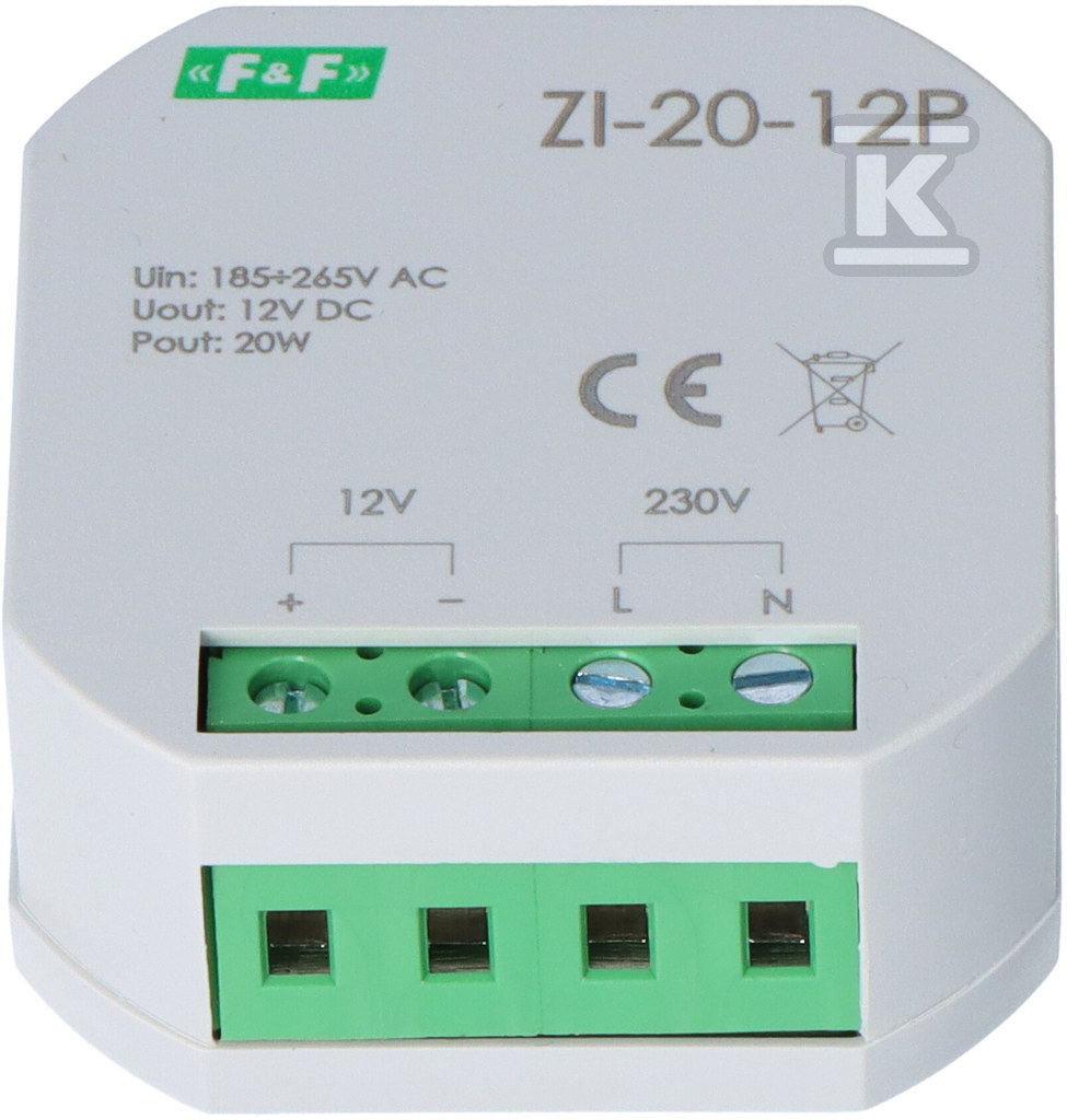Zasilacz impulsowy do puszki 12V DC 20W ZI-20-12P - obrazek 2