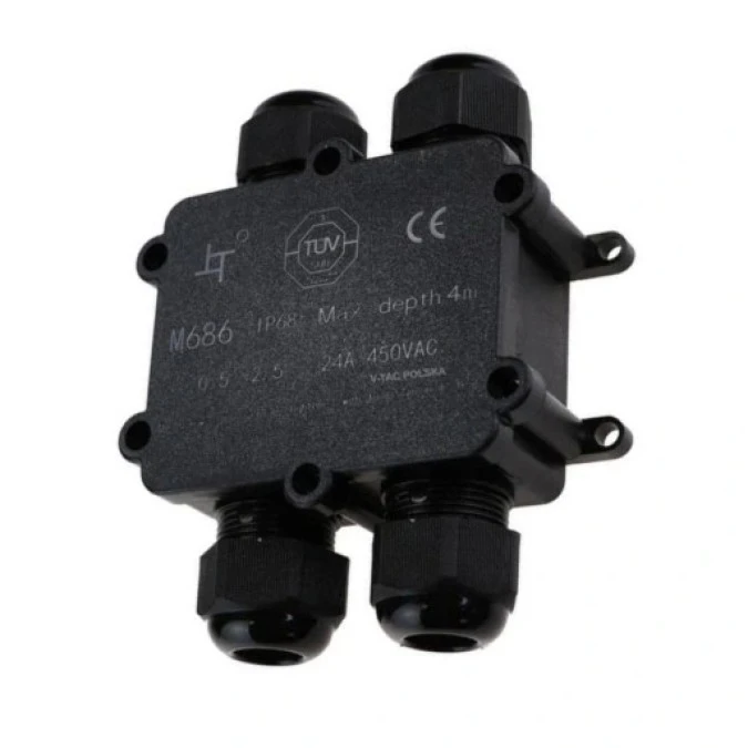 Mufa kablowa z dławikami na kable do 4x2,5mm2 hermetyczna IP68 UV czwórnik czarna V‑TAC - obrazek 1