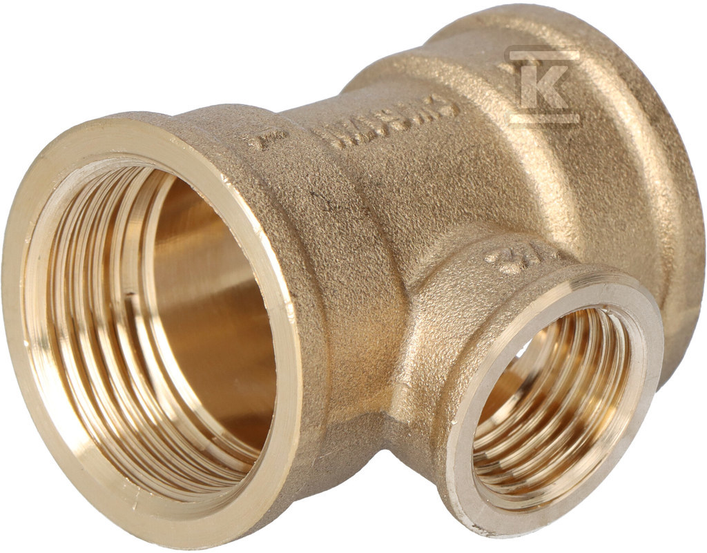 Trójnik redukcyjny mosiężny 1"x1/2"x1" żółty T09Z - obrazek 1