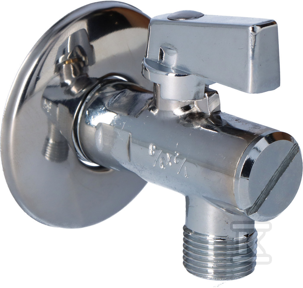 Zawór kulowy kątowy 1/2"x3/8" z rozetą i filtrem, uchwyt metalowy Z1238KF - obrazek 1