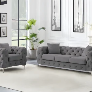 Kanapa 3 osobowa i fotel welurowy antracytowy – EDWINA 1268925