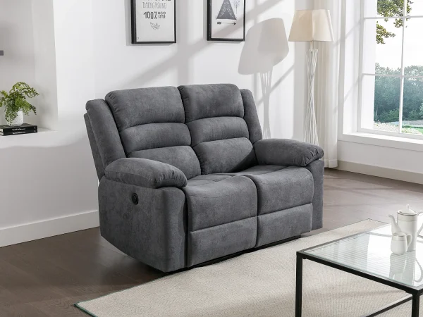 Kanapa 2-osobowa z elektryczną funkcją relax z szarą tapicerką – BUROLO 576795
