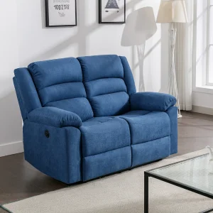Kanapa 2-osobowa z elektryczną funkcją relax z niebieską tapicerką – BUROLO 576797 Kanapa 2-osobowa z elektryczną funkcją relax z niebieską tapicerką – BUROLO 576797
