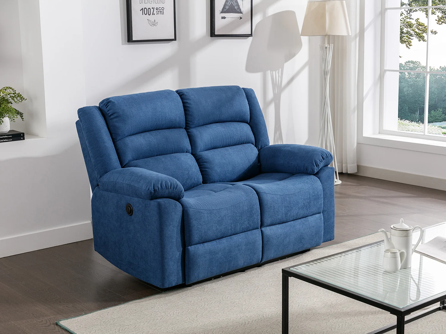 Kanapa 2-osobowa z elektryczną funkcją relax z niebieską tapicerką - BUROLO 576797 - obrazek 1