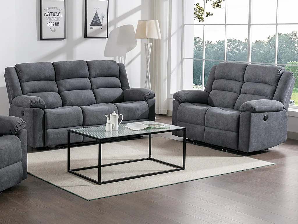 Kanapa 3 osobowa i 2 osobowa z funkcją relax elektryczna z szarą tapicerką - BUROLO 1288305 - obrazek 1