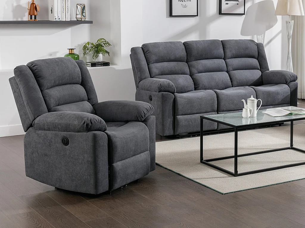 Kanapa 3 osobowa i fotel z funkcją relax elektryczny z szarą tapicerką - BUROLO 1288307 - obrazek 1