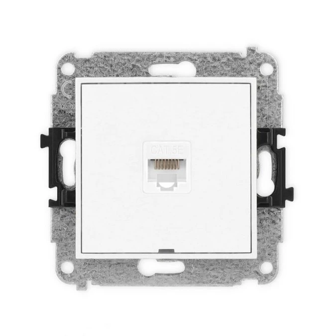 MINI Mechanizm gniazda komputerowego pojedynczego 1xRJ45, kat. 5e, 8‑stykowy, bez pola opisowego biały mat 25MGKBO‑1 - obrazek 1