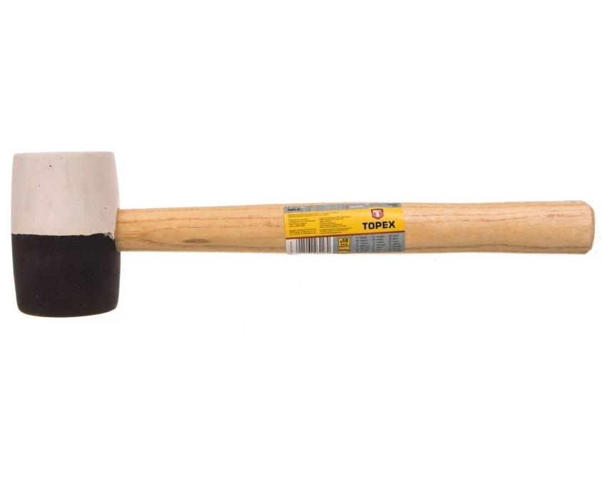 Młotek gumowy 450g śr. 58mm czarno‑biała guma trzonek drewniany 02A354 - obrazek 1