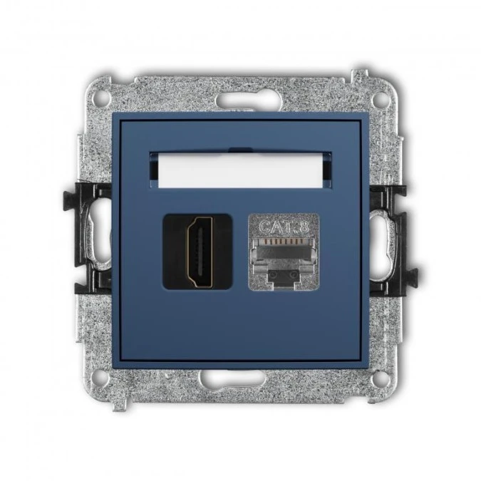 MINI Mechanizm gniazda pojedynczego HDMI 2.1, 8K + gniazda komp. poj. 1xRJ45, kat. 8, ekranowany, 8‑stykowy navy blue 64MGHK‑88 - obrazek 1