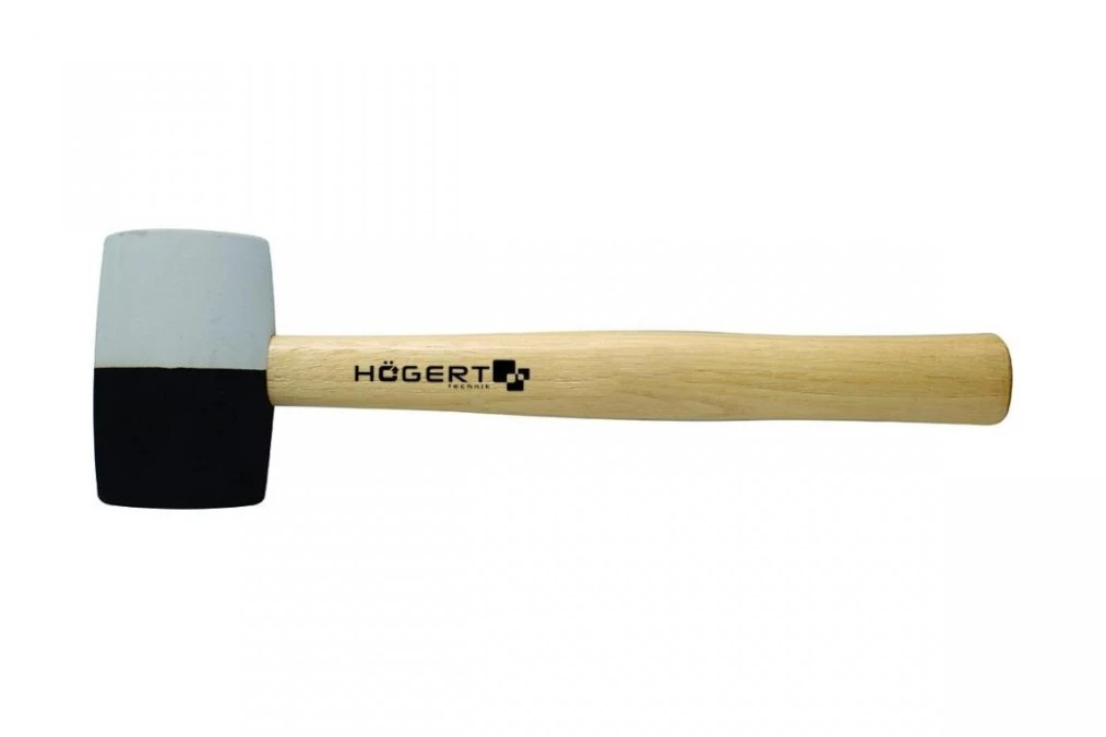 Młotek gumowy 450g, czarno‑biały, trzonek drewniany - obrazek 2