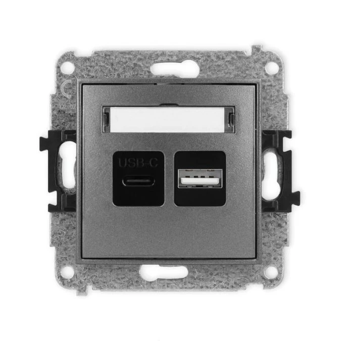 MINI Mechanizm ładowarki USB podwójnej USB C + USB A, 20W max., grafitowy 11MCUSB‑8 - obrazek 1