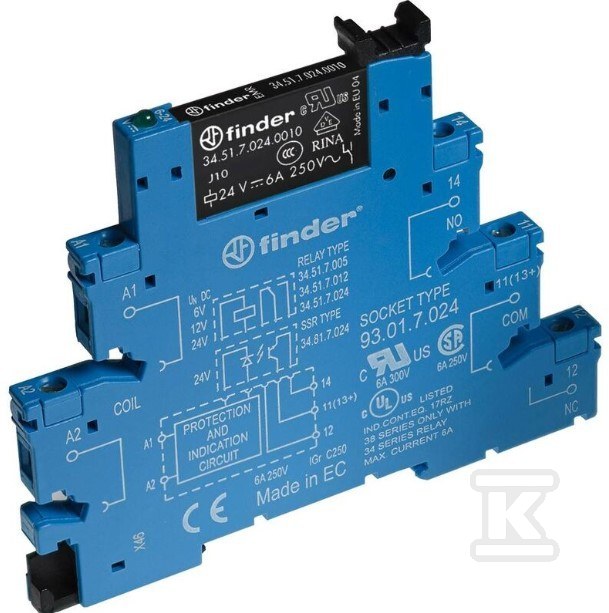 Przekaźnikowy moduł sprzęgający 1P 6A cewka 220-240VAC/DC 38.51.0.240.0060 - obrazek 1